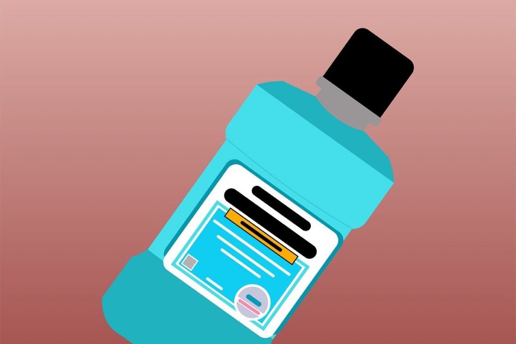 A bottle of dental mouthwash